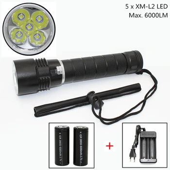 

New Flashlight Light for Diving Torch 5 x XM-L2 LED 6000LM Underwater Diving Flashlight Waterproof Scuba Lamp lanterna