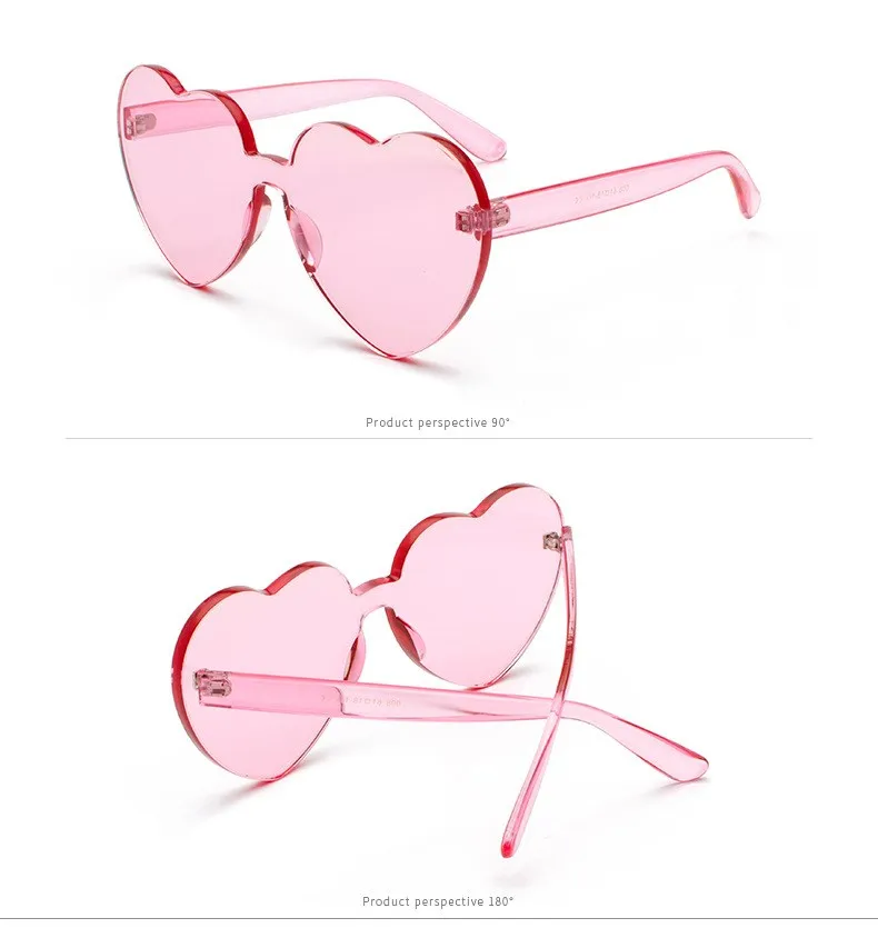 Женские солнцезащитные очки в форме сердца без оправы, цветные солнцезащитные очки с прозрачными линзами, красные, розовые, желтые, женские очки oculos