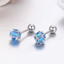 Милые маленькие круглые CZ квадратные 925 пробы Серьги-гвоздики с серебряным винтом для женщин и девочек, детские ювелирные изделия Orecchini Aros Aretes