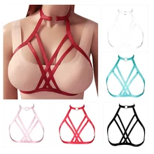 Многоцветные Strappy нагрудный пояс Бандаж бандаж для Для женщин бюстгальтер плюс Размеры нижнее белье с отверстиями Harajuku панк вечерние Rave