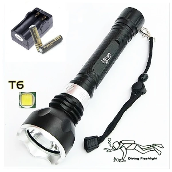 

DHL SHIPPING 5Sets Flashlight Diving CREE XM-L T6 LED 2000LM Diving Torch +2*18650+Charger