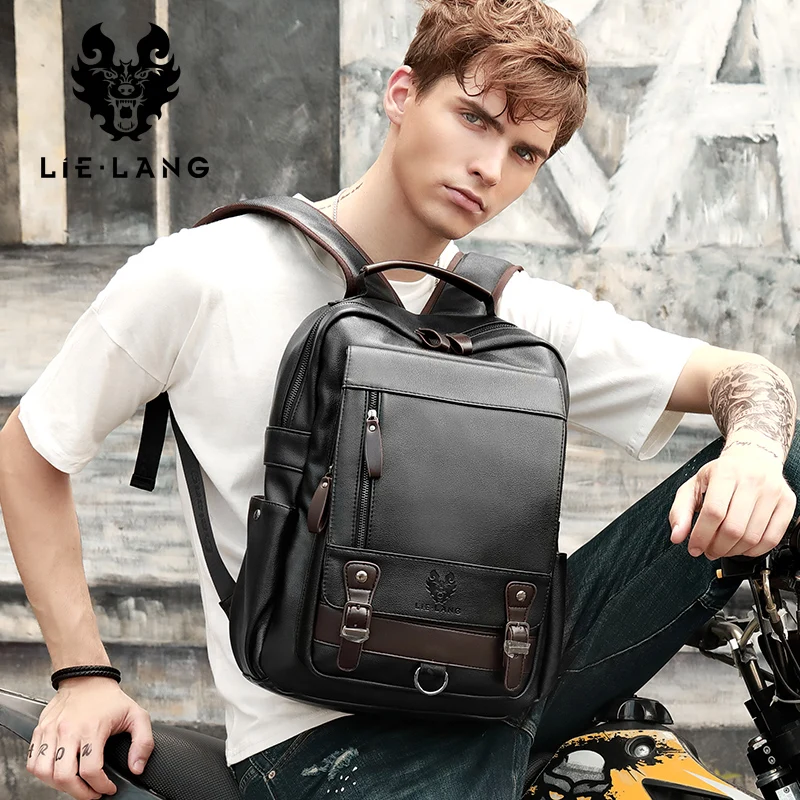 LIELANG Backpack Men's Mochila Masculina Men Fashion Trend Large Capacity Youth Leisure Black Travel Leather Computer Bag Men's