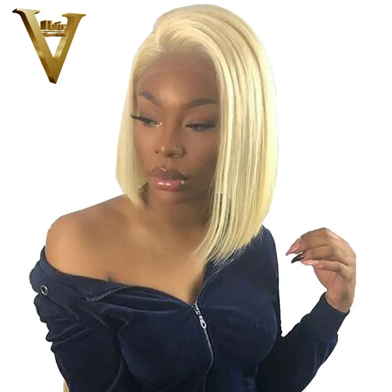 

613 Blonde Lace Front Wig Pre Plucked Peruvian Remy Human Hair Ombre Blonde Short Bob Wigs for Women Transparent Lace ALI V Hair