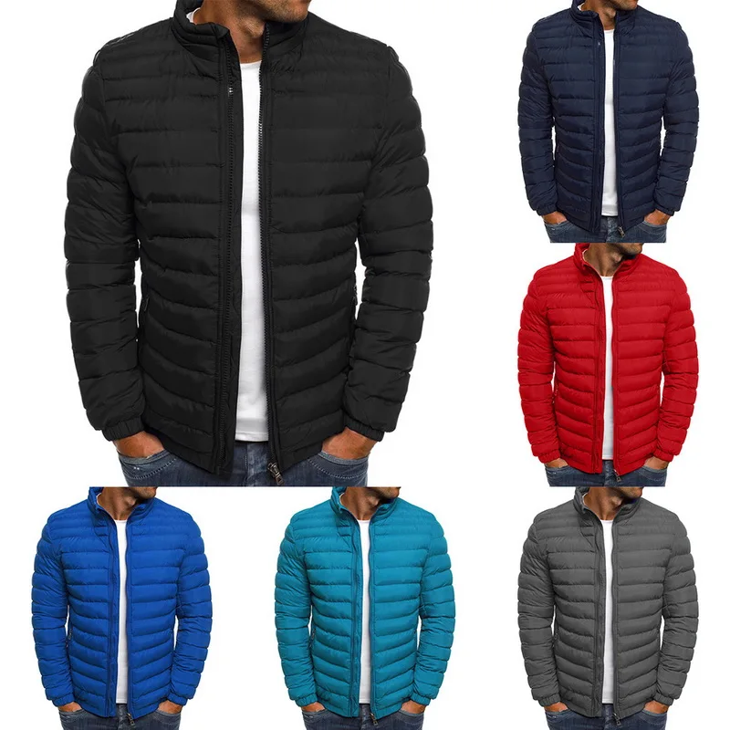 

SHUJIN Mens Classic Warm Parka Coats Autumn Winter Waterproof Zipper Outwear Pocket Stand Collar Men Striped Parkas Jackets