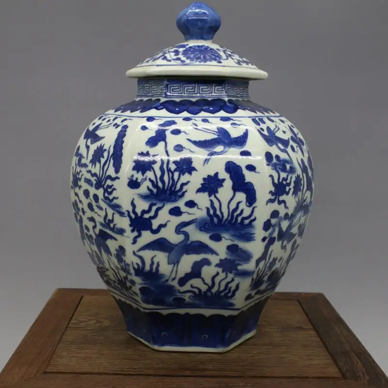 3 Antique Qingdynasty Porcelain Pot Blue White Crane Six Side 3 Antique Qingdynasty Porcelain Pot Blue White Crane Six Side Sugar Cans Hand Painted Crafts Decoration Collection Adornment In Bottles Jars Bo From