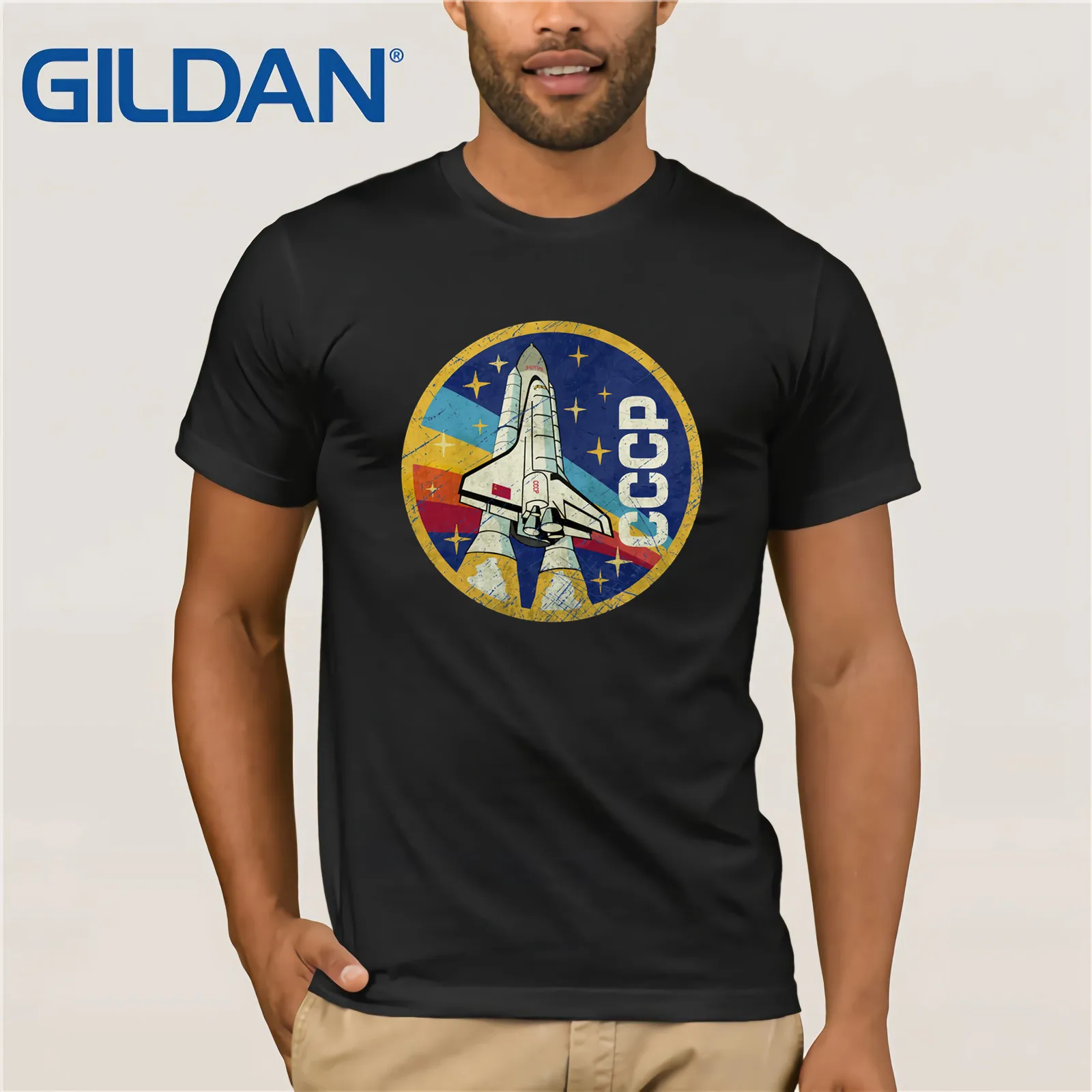 

Gildan Brand Russia CCCP Vintage Colors V01 Space Exploration Program T-Shirt Summer Men's Short Sleeve T-Shirt