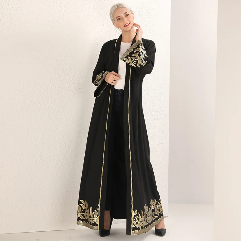 Black Open Abaya Dubai Robe Kaftan Turkey Hijab Muslim Dress Caftan ...