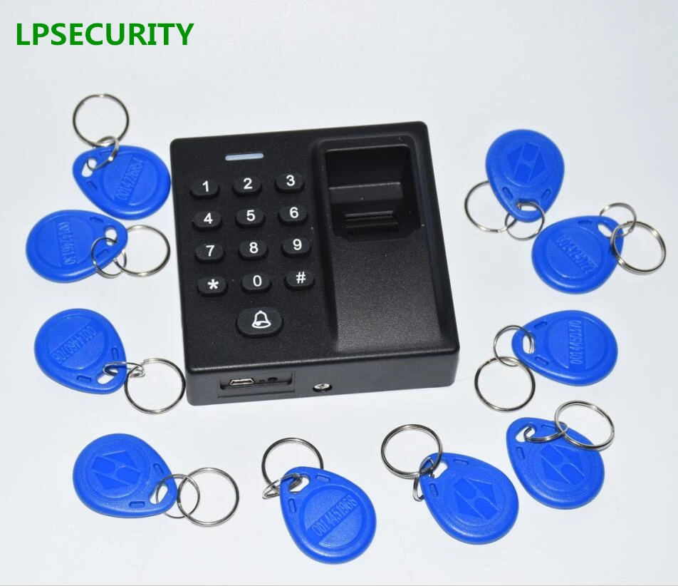 LPSECURITY WITH 10 tags Standalone Fingerprint & RFID Access Control Reader for door lock gate