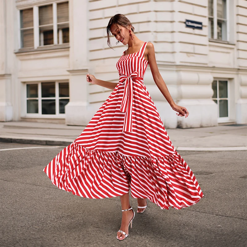 2019 Fashion Striped Summer Dresses Women Elegant Strapless Long ...