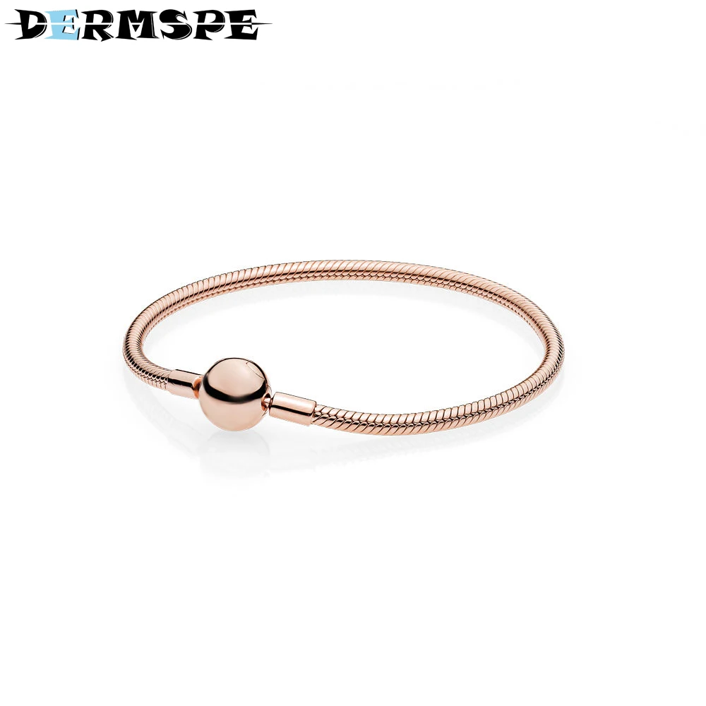 

DERMSPE 925 Sterling Silver Smooth Rose Clasp Bracelet Charm Bracelet Fit Charms Women Fashion Gift Merry Christmas Jewelry