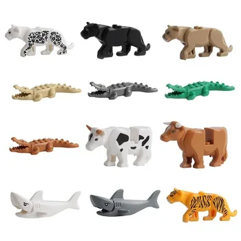 

Single Sale Panther Snow Leopard Crocodile Animal Cow Cattle Horse Shark Tiger Building Blocks Set Model Bricks kits Bricks Toys