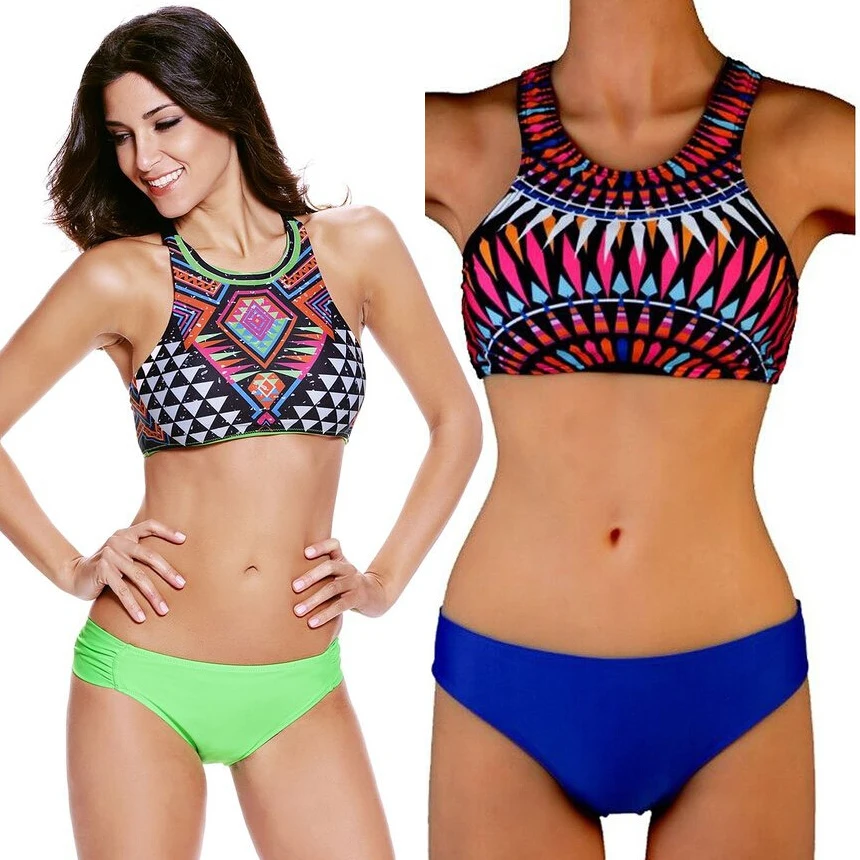 

Hirigin Geometric Pritned Bikini Set 2019 Women Swimwear Sexy Women Bathing Suit Push Up Padded Bikini Brizilian Monocini Femme