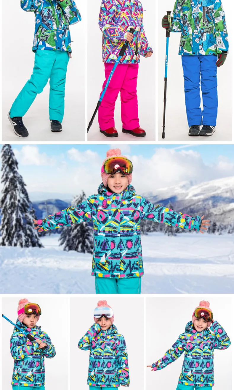 Высококачественная дышащая куртка и штаны для мальчиков и девочек; Зимний лыжный костюм; детская одежда для катания на сноуборде и лыжах; детский лыжный костюм