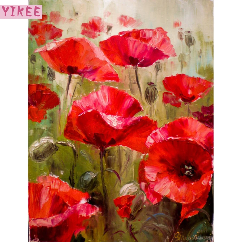 

modern style diy oil painting by numbers wall art,painting by numbers red poppy flowers for living room decor