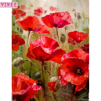 

modern style diy oil painting by numbers wall art,painting by numbers red poppy flowers for living room decor