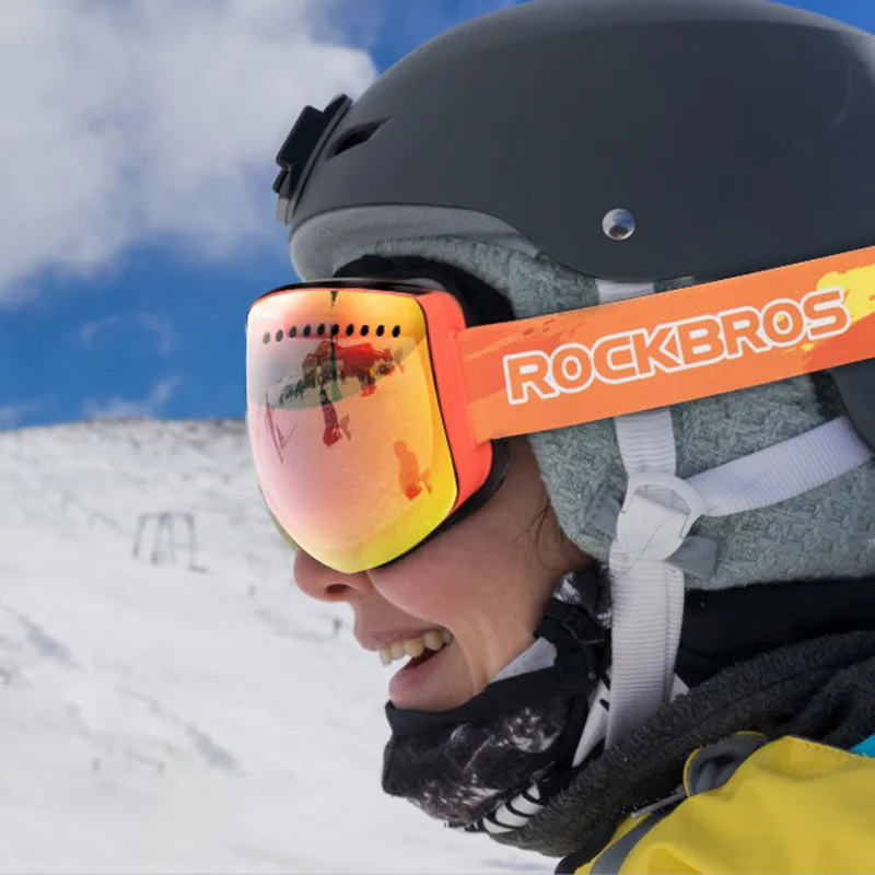 ROCKBROS лыжные очки двухслойные ветрозащитные для катания на лыжах Анти Туман UV400