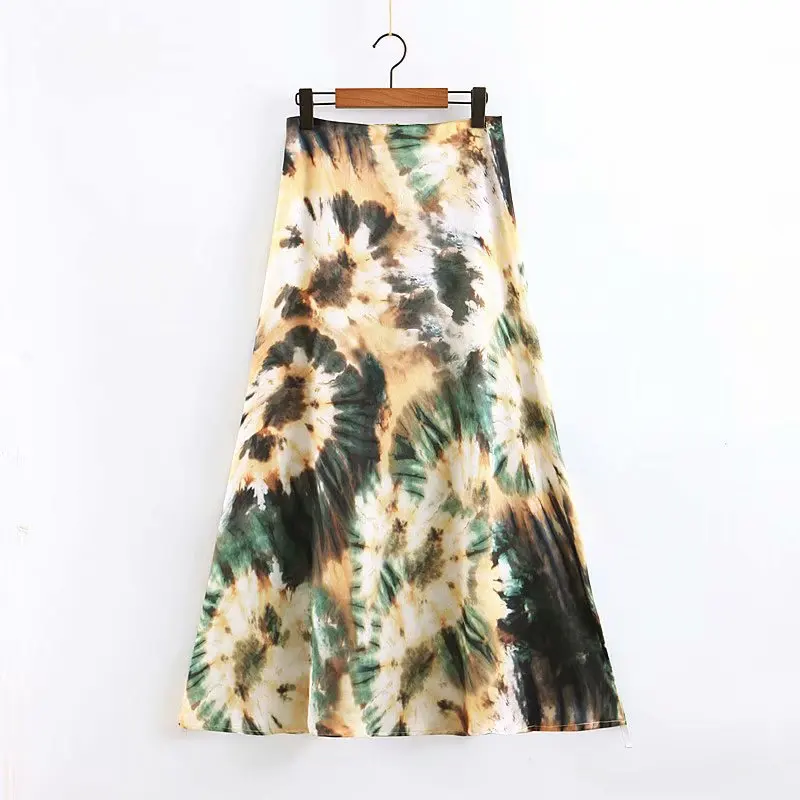 

QZ200 Women's Chic Tie Dyeing High Waist Skirt Female Summer Korean Chic Saias