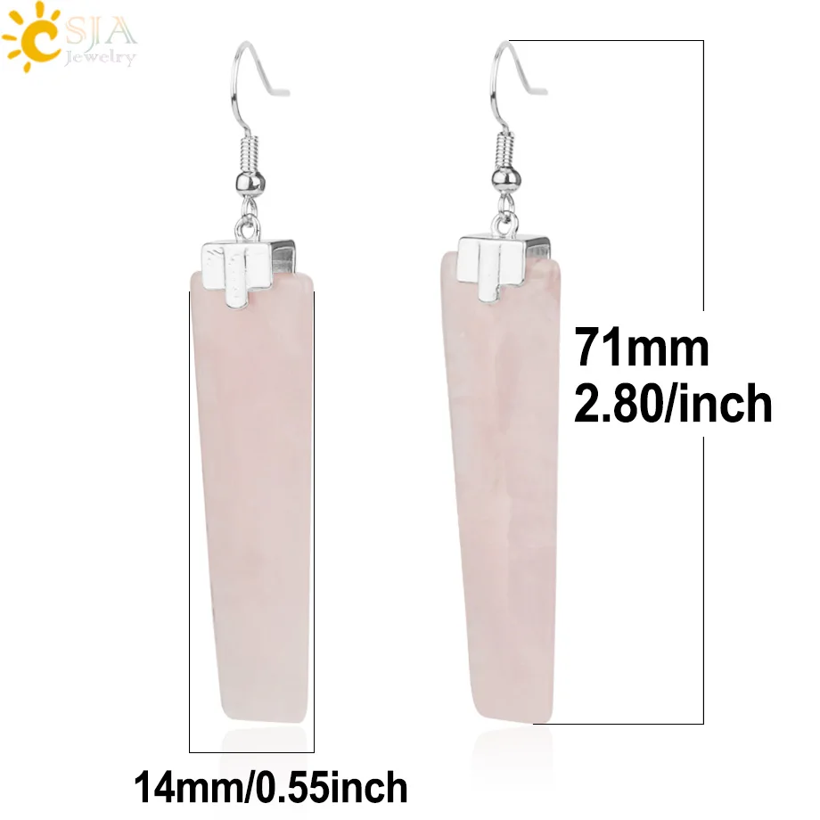 CSJA Natural Crystal Quartz Drop Earring Trapezoid Geometric Long Stone Dangle Earrings Healing Charm Ear Jewelry for Women G150