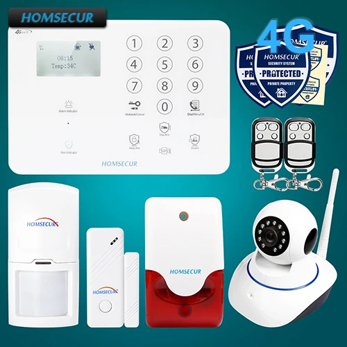 

HOMSECUR Wireless&wired 4G/GSM SMS Autodial LCD Burglar Alarm System+IP Camera GA01-4G-W