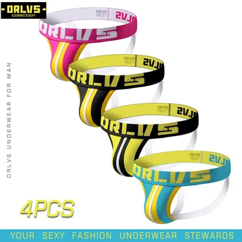 

ORLVS 4PC/LOT Brand Sexy Men Underwear Gay Jockstrap Briefs Cueca G-string and Thongs Male Panties Men Underwear Breathable