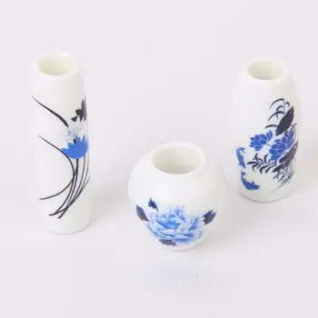 

Set of 3Pcs Dollhouse Miniature Plastic Flower Vase---Blue Painted Floral