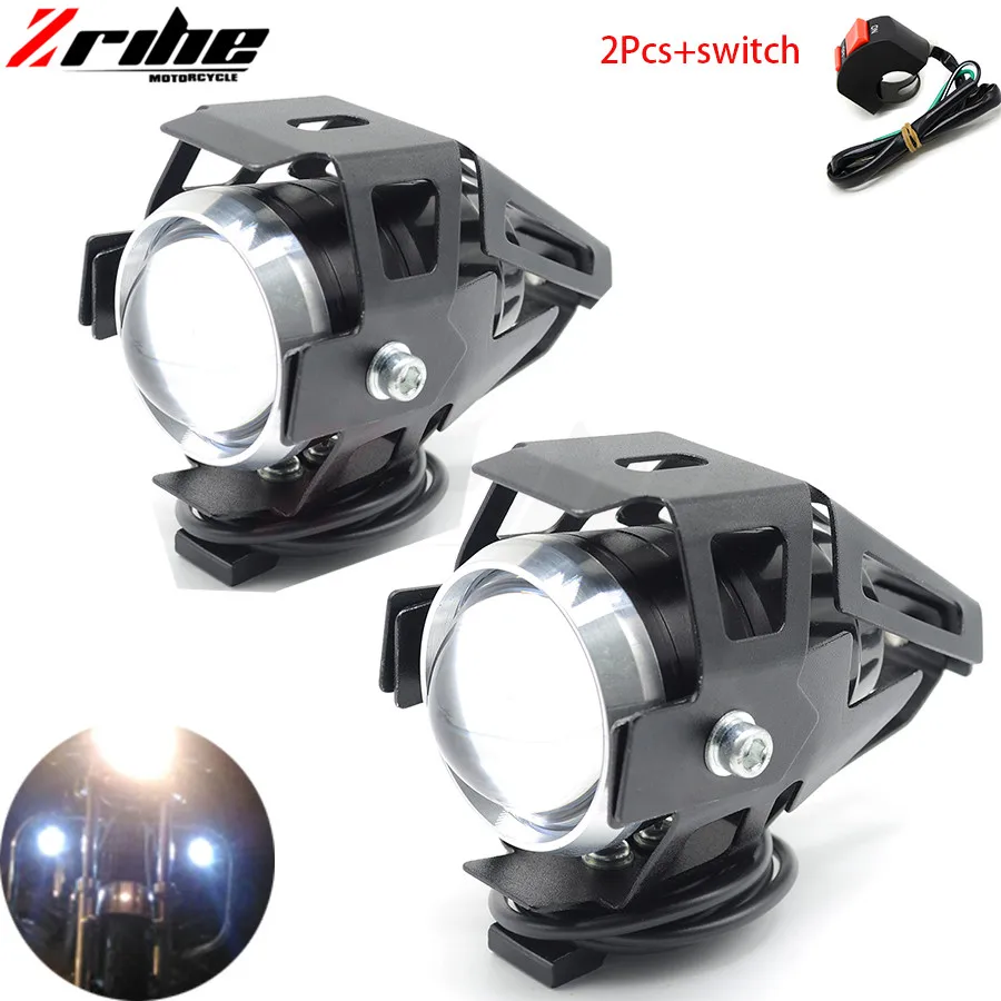 for yamaha ktm honda suzuki 2PCS Motorcycle oto Accessories LED Headlight U5 Waterproof Driving Spot Head Lamp Fog Light Switch