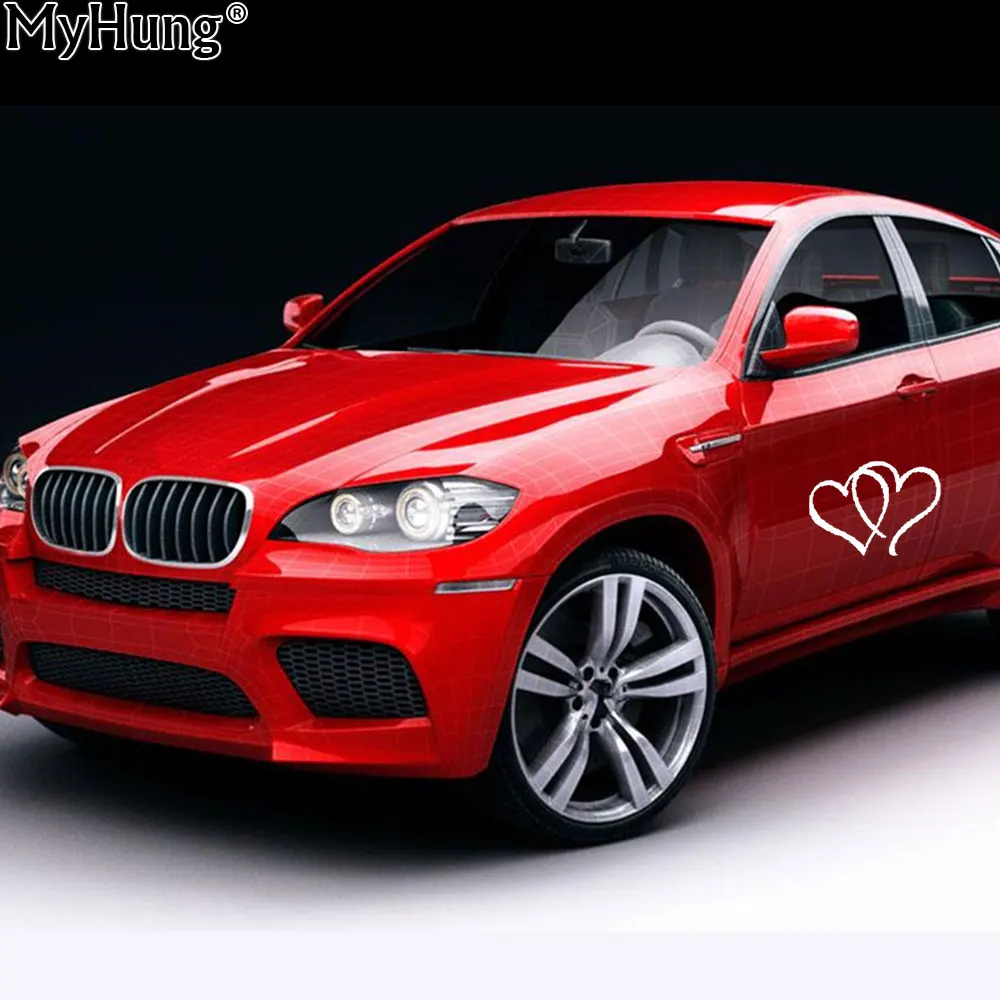 22.8cm15cm Hearts Double Heart Vinyl Bumper Stickers Car Truck Window Tool Boxes Wall Laptop Ipad Notebook Cute Sticker Decal