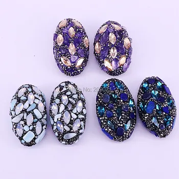 

Fashion Jewelry 6Pcs Charm Small Stone & rhinestone crystal pave oval connector pendant bead for jewelry making