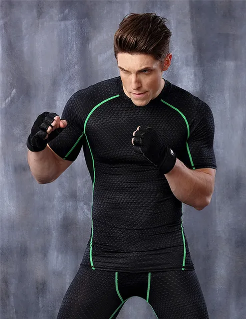 High quality Compression men short sleeve shirt tights quick dry ...