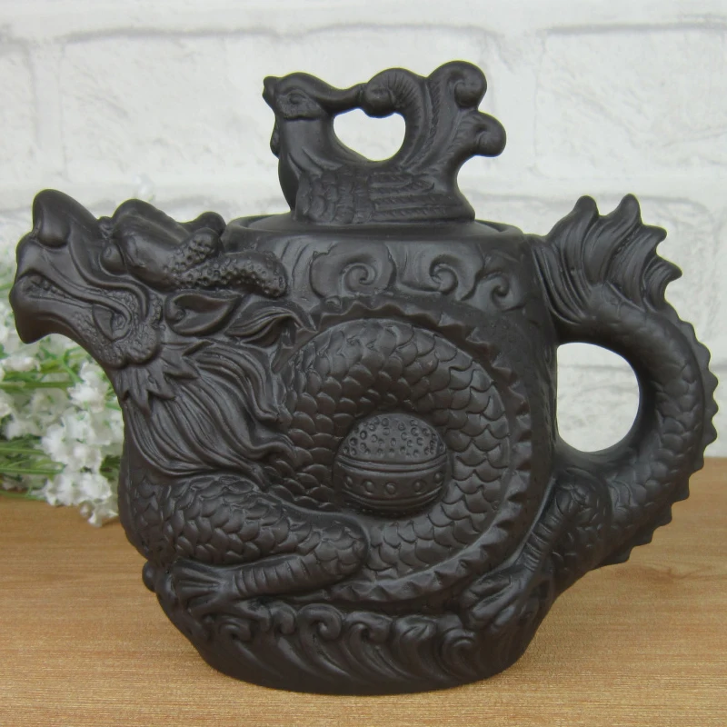 Настоящий исинский чайный горшок Дракон и Феникс, чайный горшок большой емкости из фиолетовой глины, чайный набор, чайник кунг-фу, чайный горшок