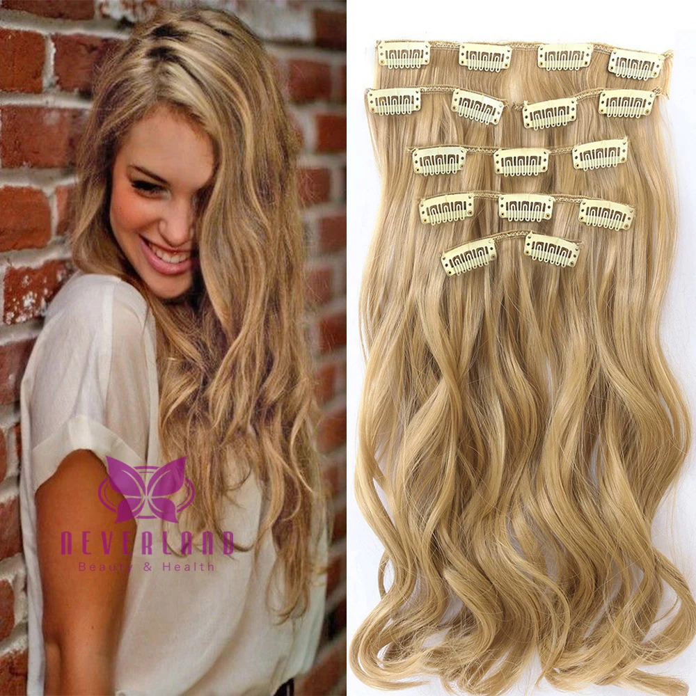 7pcs/set 16 Clips Full Head Curly Wavy Hairpieces 22" Clip In Hair