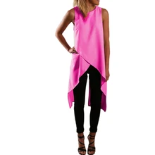 2016 Fashion women’s shirt Solid color Vest cross irregular Long section Sleeveless top chiffon Blouses Easygocat