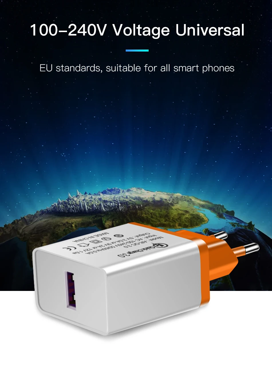 !ACCEZZ Universal Quick Charge 3.0 Charging Adapter For iphone 5s 7 X Samsung s10 Plus 1 USB Travel Wall Charger EU Plug Charger-9