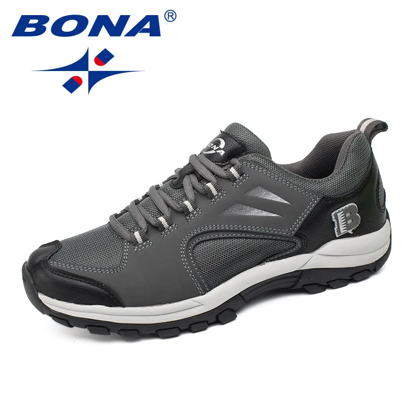 BONA/Новинка; типичный стиль; мужские треккинговые ботинки; прогулочные треккинговые ботинки; нескользящие кроссовки для альпинизма; удобные мужские кроссовки; - Цвет: BLACK DARK GREY
