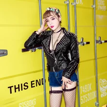 Осень-зима женская обувь на застежке-молнии в байкерском стиле из ПУ искусственной кожи прочные конусные заклепки из украшенной шипами ПУ кожи куртка уличная W820