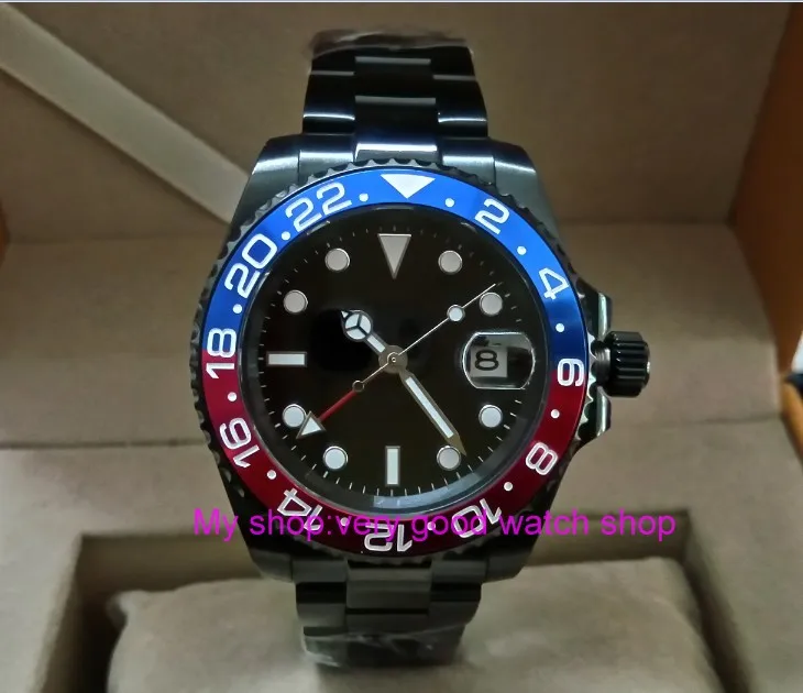 

Sapphire crystal 40mm parnis PVD case Asian Automatic Self-Wind movement One-way rotating bezel GMT luminous men's watch 402A