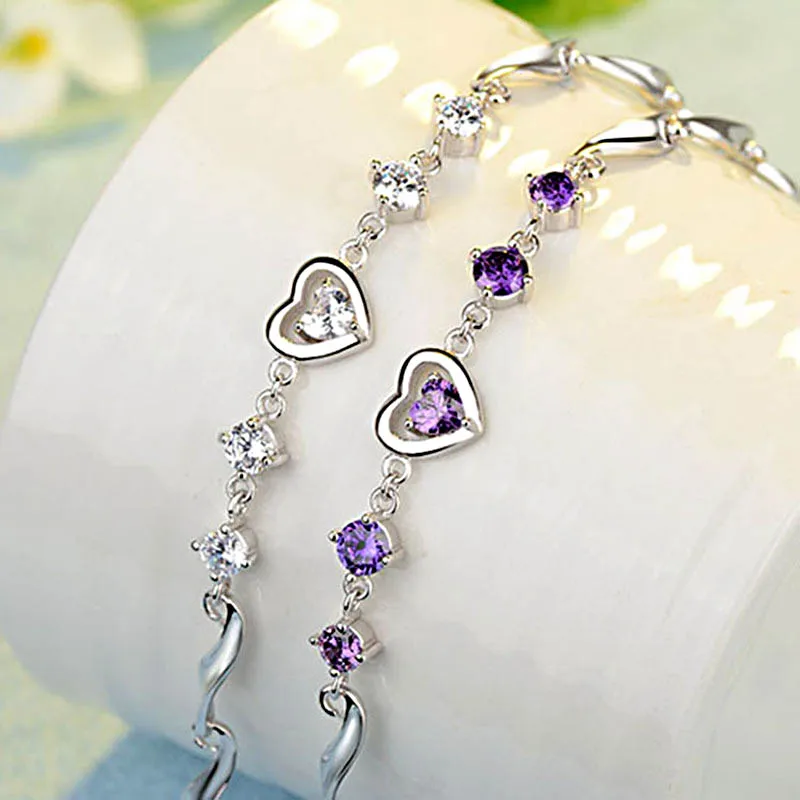 

Tisvina NEW Heart Women Bracelets Silver Color jewelry With Crystal zircon Valentine Day gifts Chain & Link Top Quality Fashion
