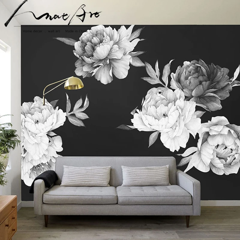 Günstige Floral wand kunst Pfingstrose Tapete nordic stil kinder dekoration wand aufkleber wohnkultur wohnzimmer dekoration zubehör baby