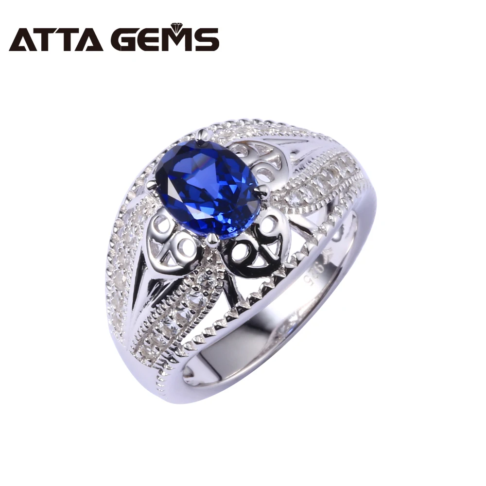 

Unisex Sterling Silver Sapphire Ring Unisex Solid Silver Created Sapphire Ring Party And New Year Gift For Lovers Fine Jewelry