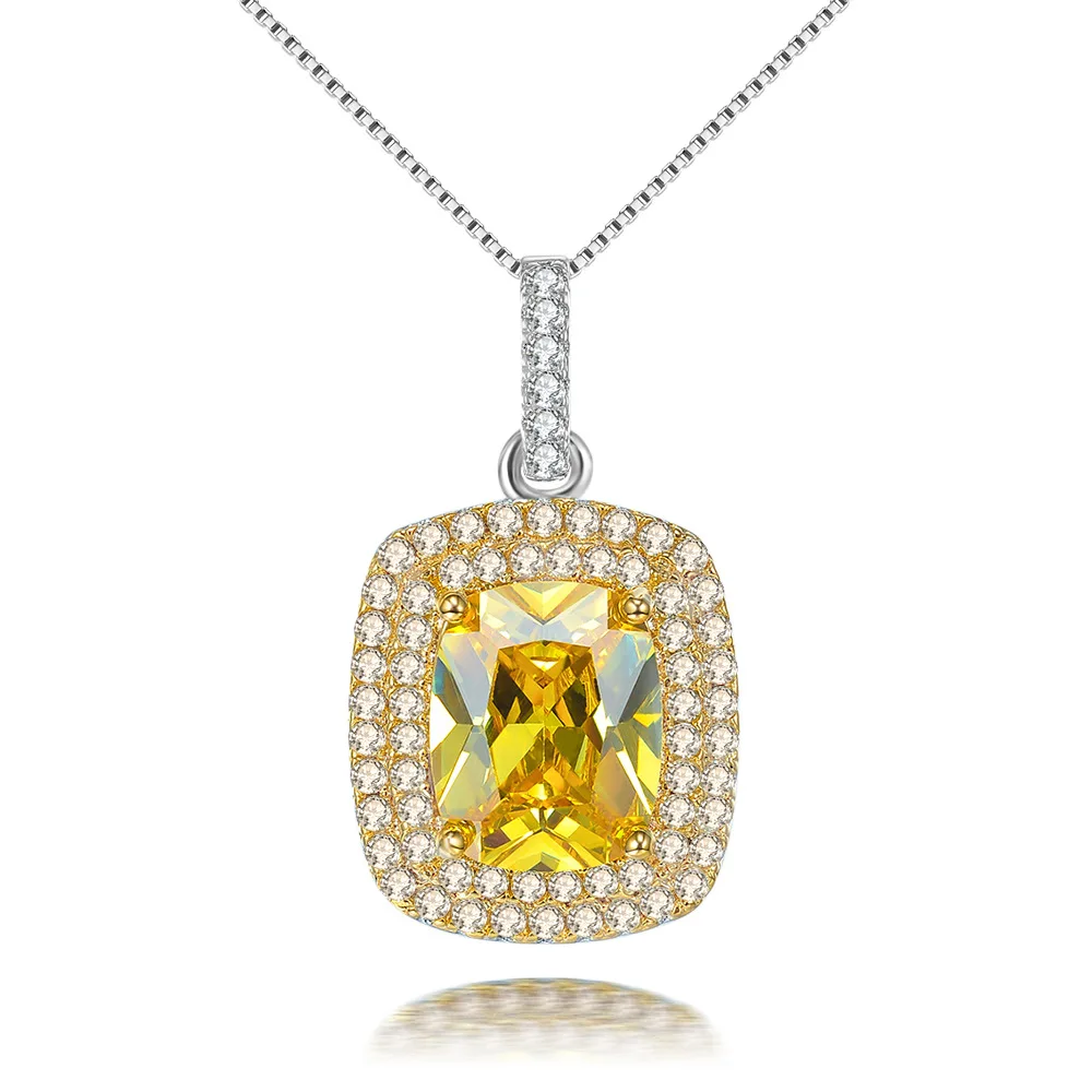 Yellow Wong Rain Классический стерлингового серебра 925 драгоценный камень цитрин кулон из белого золота ожерелье женские вечерние ювелирные изделия для вечернего наряда оптом - Цвет камня: Yellow