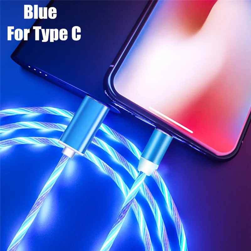 10 шт./упак. NISI 1 м 3.28ft светящийся светодиодный магнитный кабель для Lightning 8Pin-IOS микро Тип usb C Порты всеми смартфонами Зарядное устройство кабель - Цвет: Blue Type C Cable