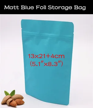 

50pcs 13x21+4cm (5.1"x8.3") 270micron Small Matt Blue Aluminum Foil Zipper Bag Resealable Greaseproof Blue Zip Packaging Bag
