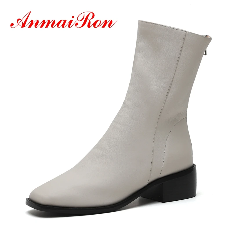 

AnmaiRon women fashion solid square toe slip-on ankle boots women shoes lady square heel botas mujer Big size 34-40 ZYL1330