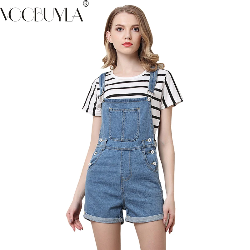 Voobuyla 2019 New High Waist Casual Streerwear Denim Strap Shorts Vogue Plus Size 4XL Playsuits Light Blue Women Jeans | Женская одежда