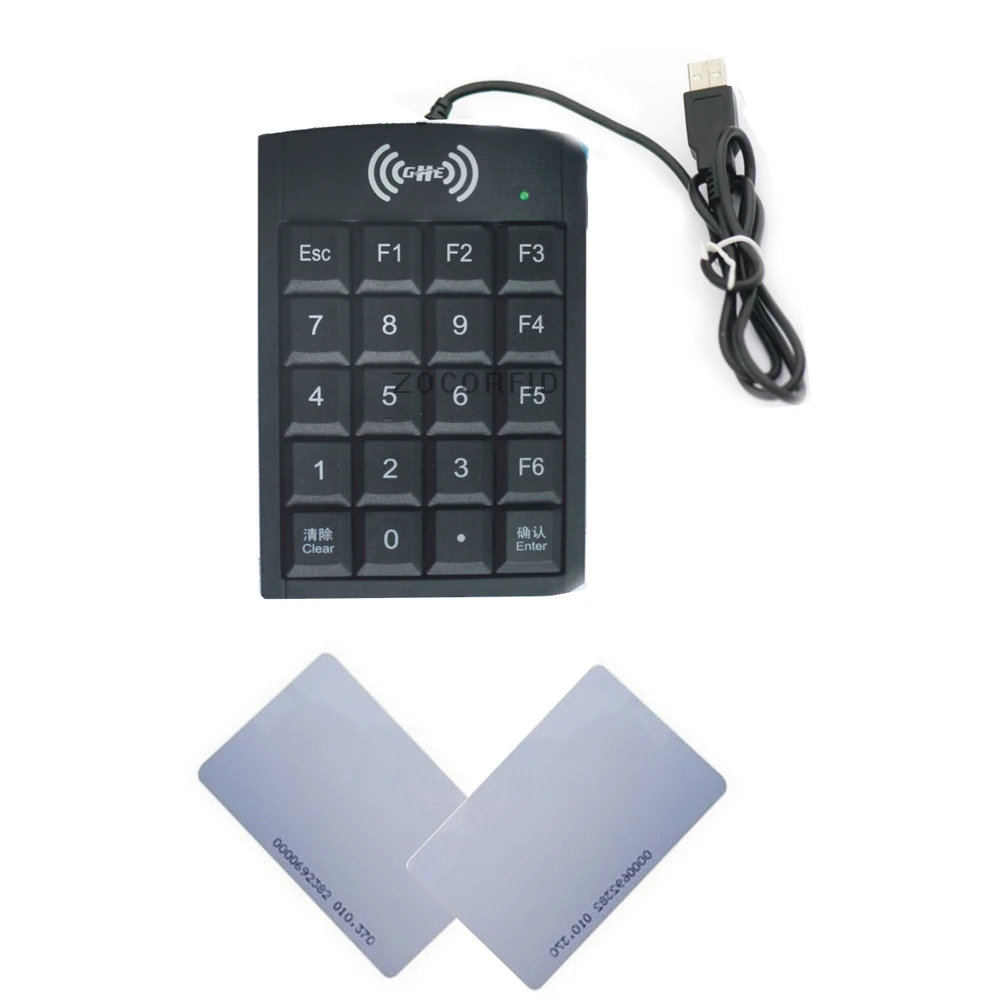 

Free shipping 125KHZ RFID EM4100 reader& number key USB port, setup software 10bit out put to pcs+10pcs cards