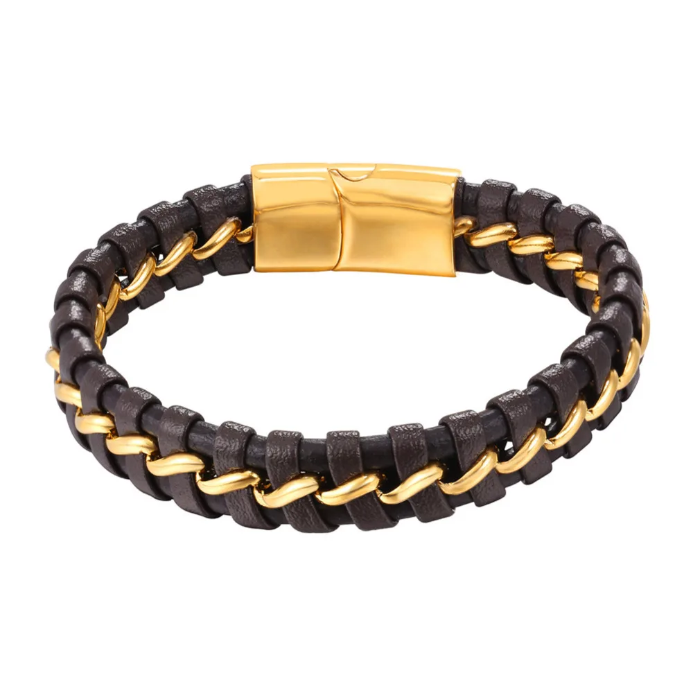 100 Genuine Leather Bracelet for men with Buckle stainless