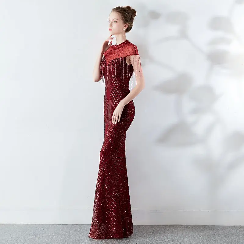 Burgundy Evening Dresses 2019 Long Mermaid Banquet Formal Occasion Party Prom Dress for Women Pears High Qualitiy | Свадьбы и