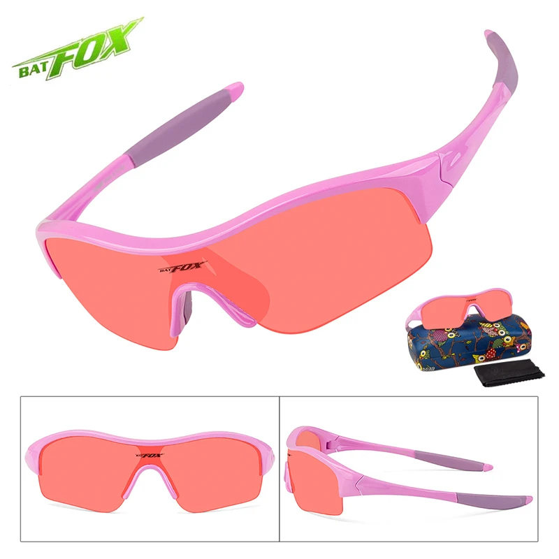 BATFOX очки детские с чехлом для мальчиков и девочек Силиконовые Мягкие защитные очки спортивные очки оттенки черный розовый