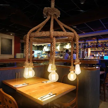 

American country Retro Hemp rope chandelier Restaurant coffee shop bar creative industrial style Hemp rope chandelier