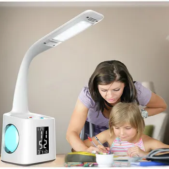 

Foldable Eye Protect Dimmable LED Desk Lamp Student Study Table Light Touch Control Calendar Alarm Clock Temperature Lamp MYC
